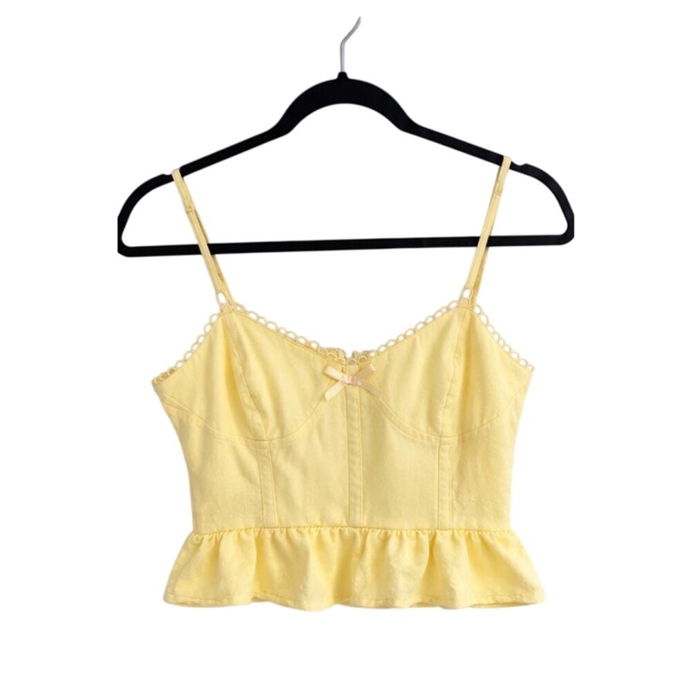 Altar’d State Matilde Yellow Linen Blend Corset Crop Top Ruffle Cami Size Small